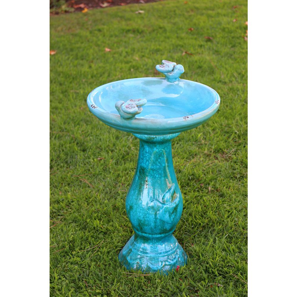 Turquoise Antique Ceramic Birdbath Bird Bath Outdoor Garden Rustic