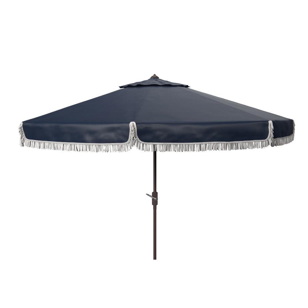 Safavieh Milan 11 Ft Aluminum Market Tilt Patio Umbrella In Navy White Pat8108a The Home Depot