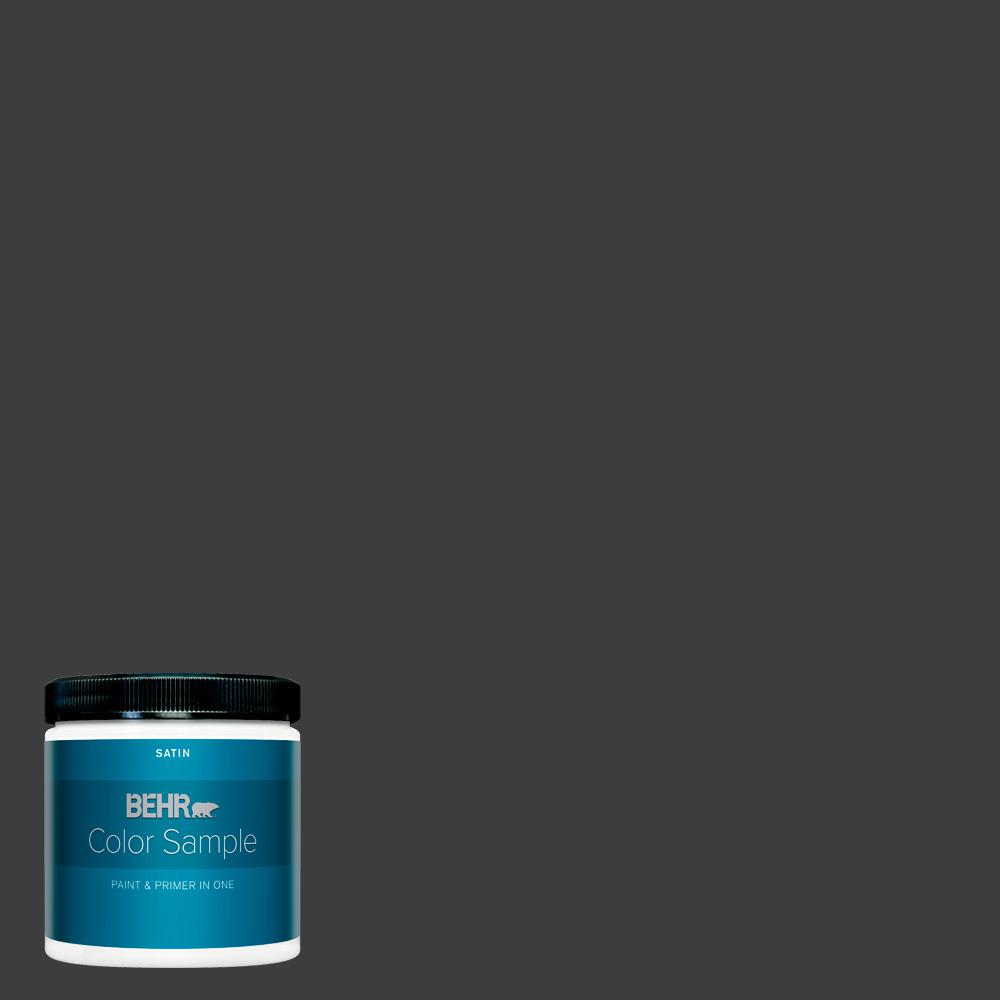 BEHR PREMIUM PLUS 8 oz. Black Satin Enamel Interior Paint and Primer in