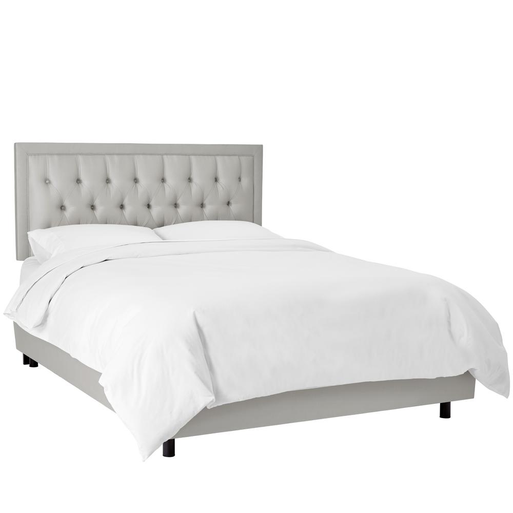 California King Tufted Rectangle Bed In Shantung Silver Undefined California King Tufted Rectangle Bed In Shantung Silver