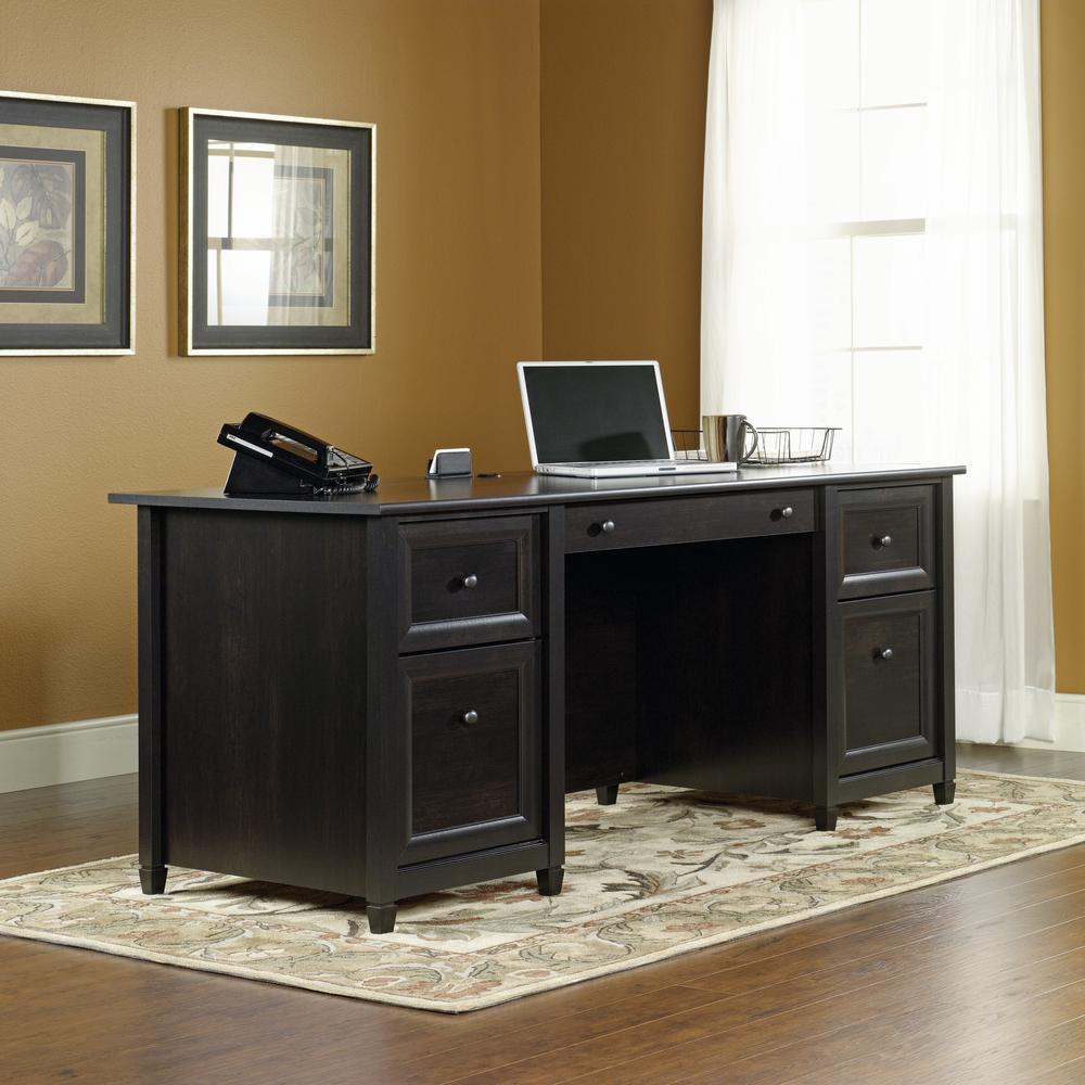 Sauder Edge Water Executive Desk, Estate Black (Incomplete 1/2 Box)
