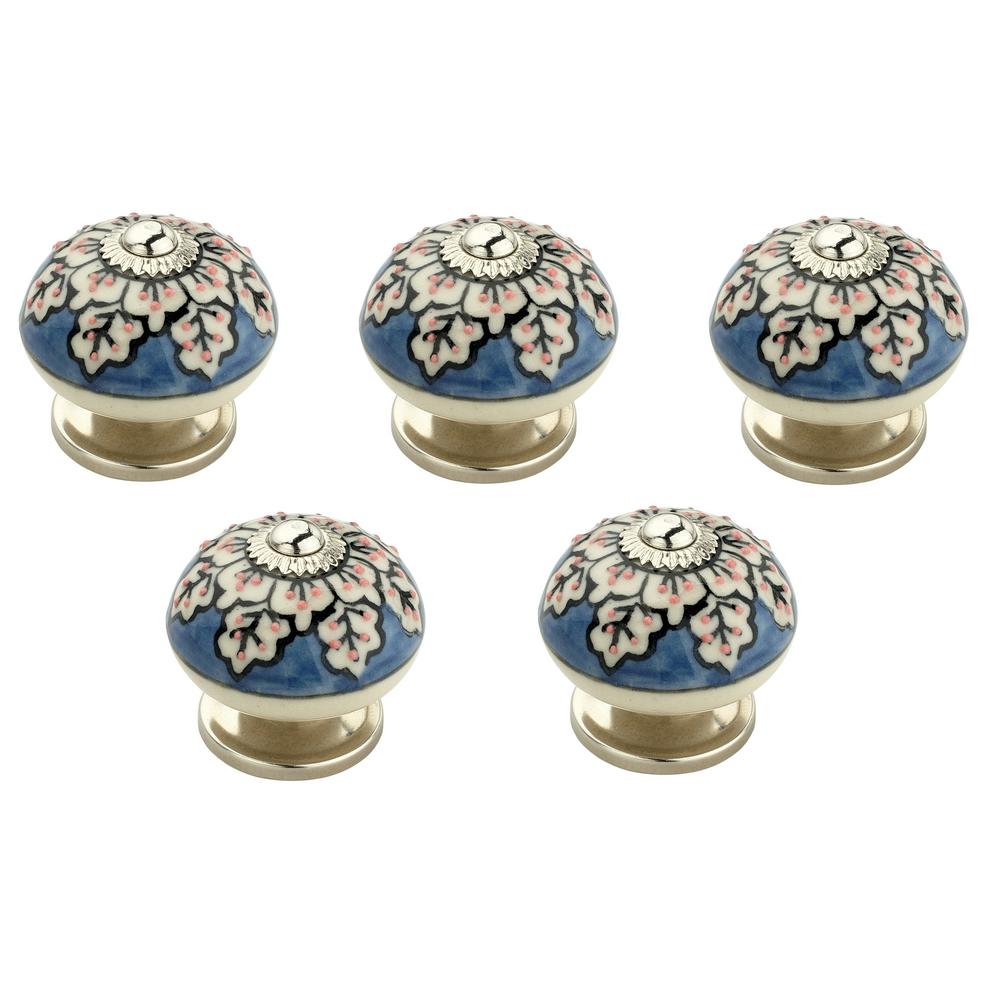 Mascot Hardware Flowers 1-3/5 inch (41 mm) Blue and Cream Cabinet Knob (Pack of... by Mascot Hardware