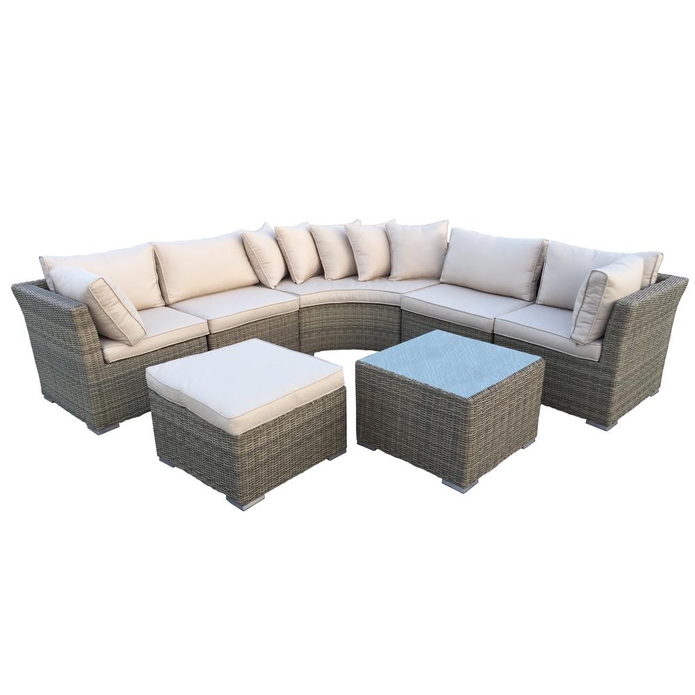 Borneo Modular 7 Piece Wicker Patio Sectional Seating Set With Oatmeal Cushions Hd93018 7 17csbg Bg The Home Depot