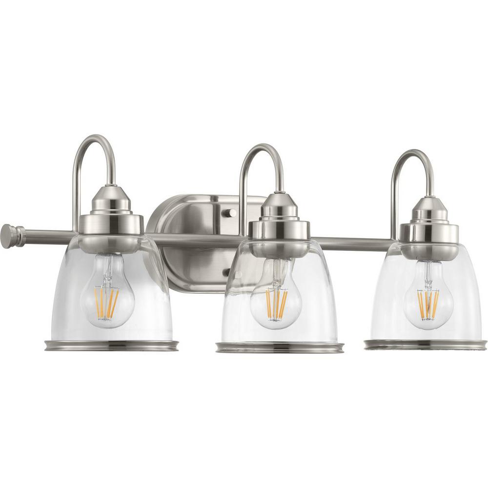 Progress Lighting Saluda Collection 3 Light Brushed Nickel Bath Light P300180 009 The Home Depot