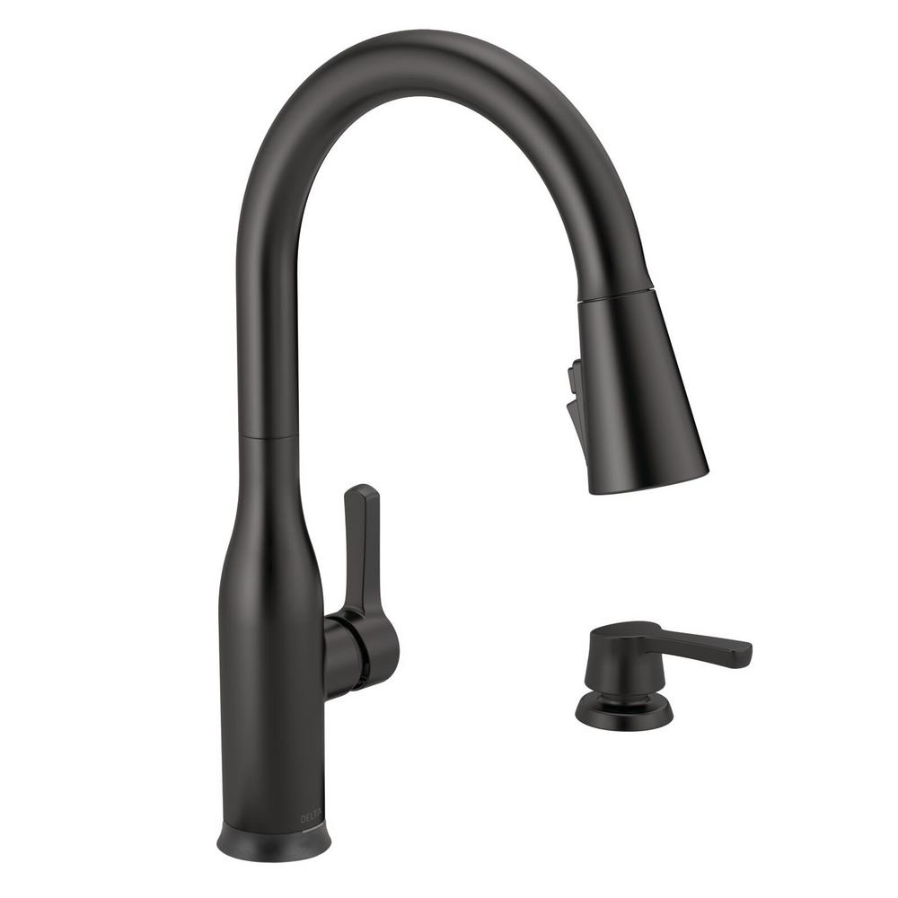 Delta Marca Single Handle Touch Pull Down Sprayer Kitchen Faucet With Shieldspray Technology In Matte Black Fvs19780tz Blsd Dst The Home Depot