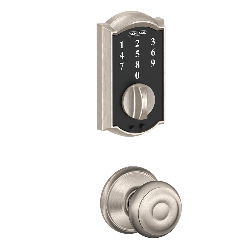 Schlage Camelot Satin Nickel Touch Electronic Door Lock Deadbolt and KnobBE375 CAM F10
