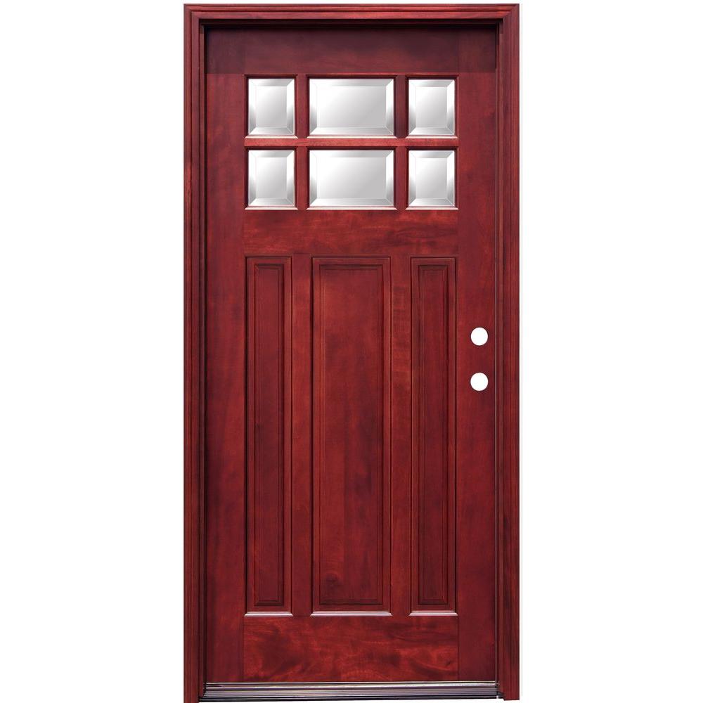 Pacific Entries 36 in. x 80 in. Craftsman 6 Lite Stained Mahogany Wood Prehung Front Door with 6