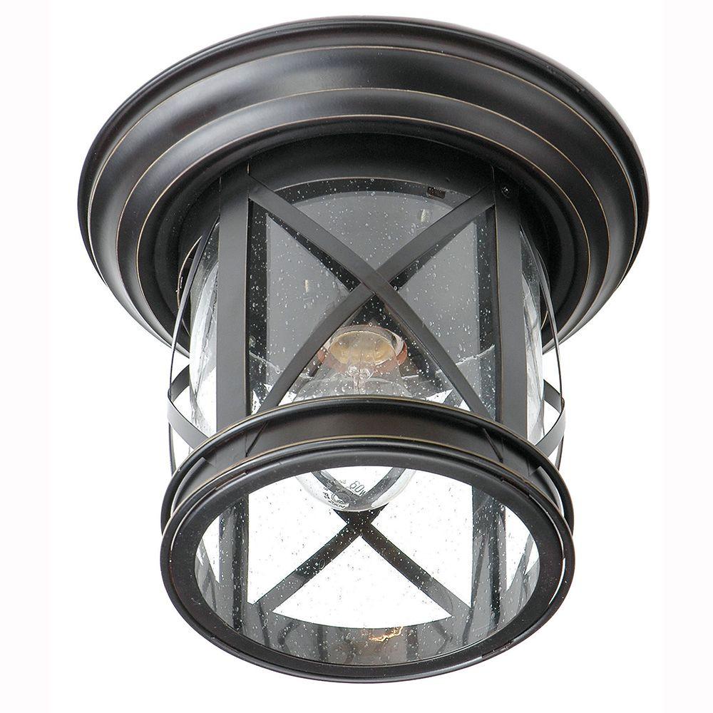 Bel Air Lighting Carriage House 1Light Outdoor Oiled Rubbed Bronze Ceiling Fixture with Seeded