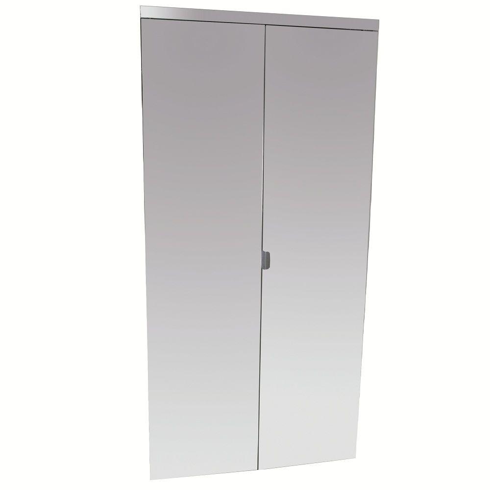 Impact Plus 32 In X 80 In Beveled Edge Mirror Solid Core Mdf Full Lite Interior Closet Wood Bi Fold Door With Chrome Trim