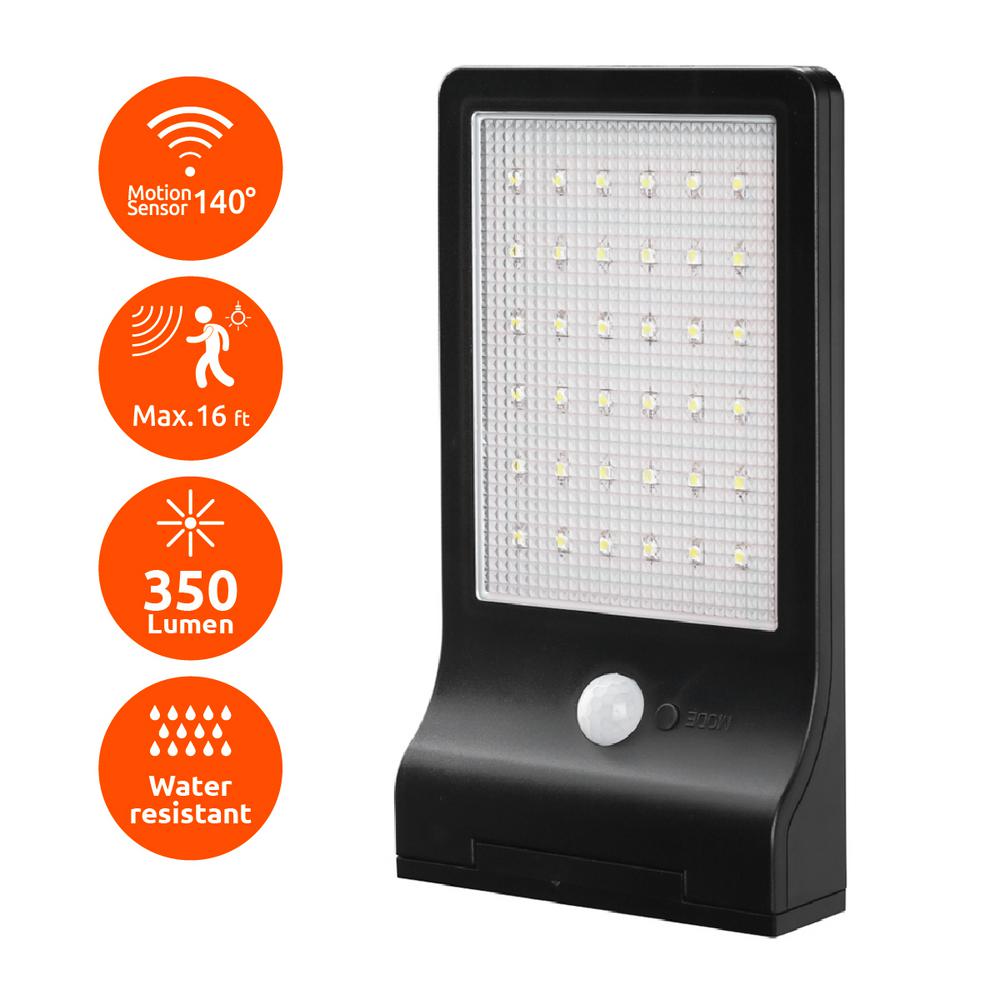 Link2Home Modern Flat Panel Bright Black 350Lumen Motion Activated