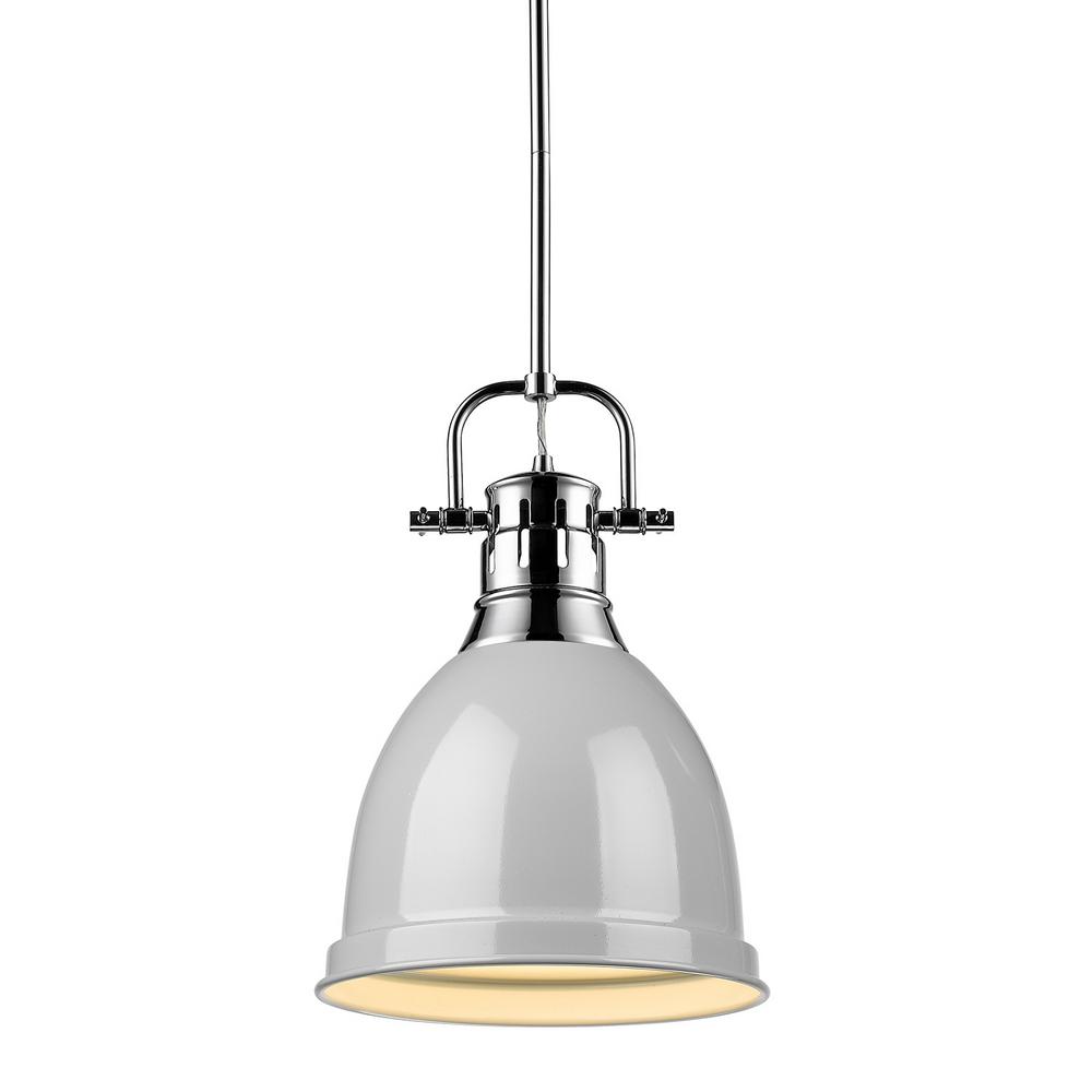 Golden Lighting Duncan 1 Light Chrome Pendant And Rod With Gray Shade - Chrome Pendant Light Shade Golden Lighting Duncan 1 Light Chrome Pendant And Rod With Gray Shade - Chrome Pendant Light Shade