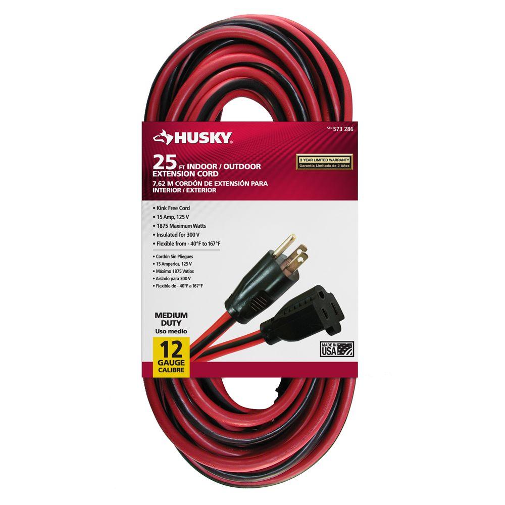 Husky 25 ft. 12/3 Indoor/Outdoor Extension Cord65025HY The Home Depot