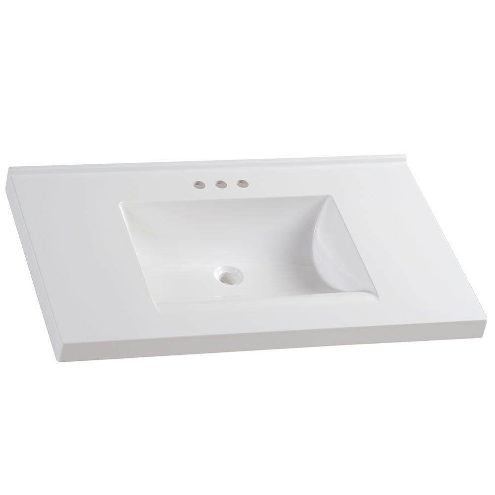 Glacier Bay 37 In W X 22 D Cultured Marble Vanity Top White With Sink Hu3722r Wh The Home Depot - Marble Bathroom Vanity Tops