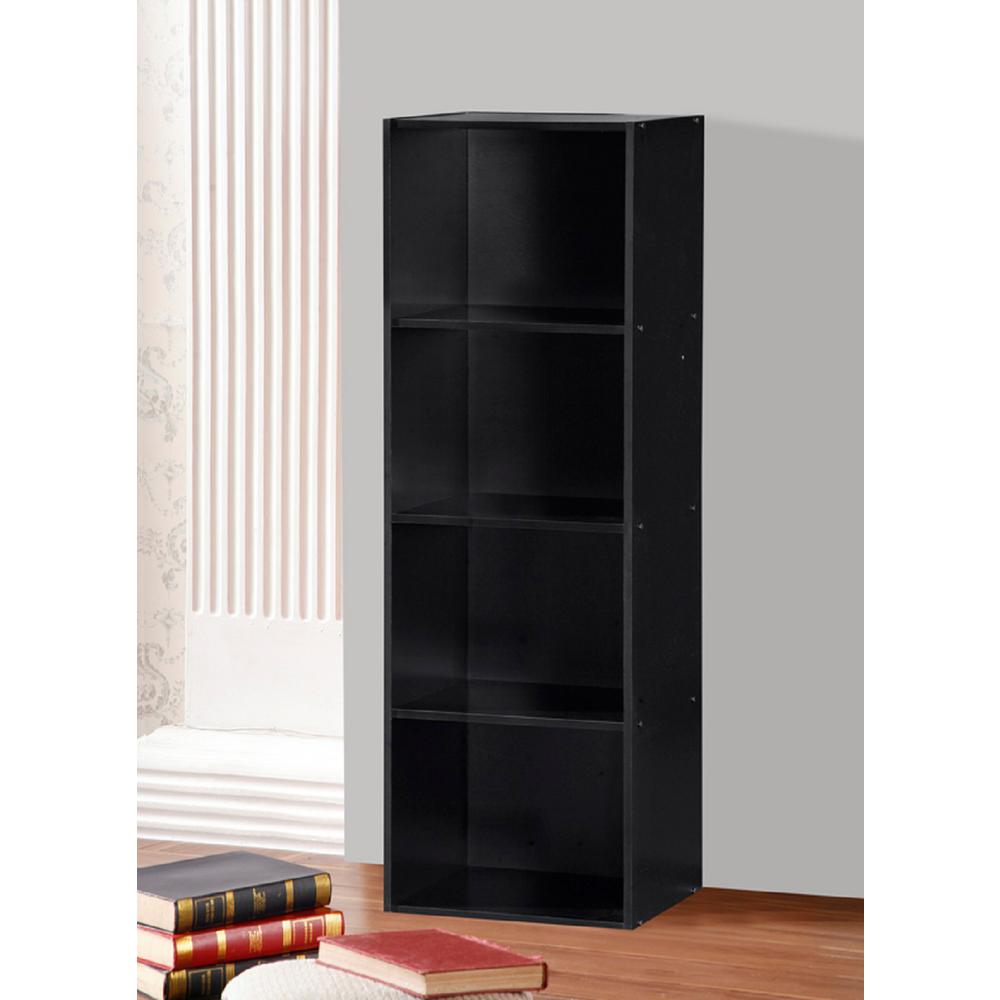 Hodedah 4-Shelf, 47 in. H Black Bookcase-HID24 BLACK - The Home Depot