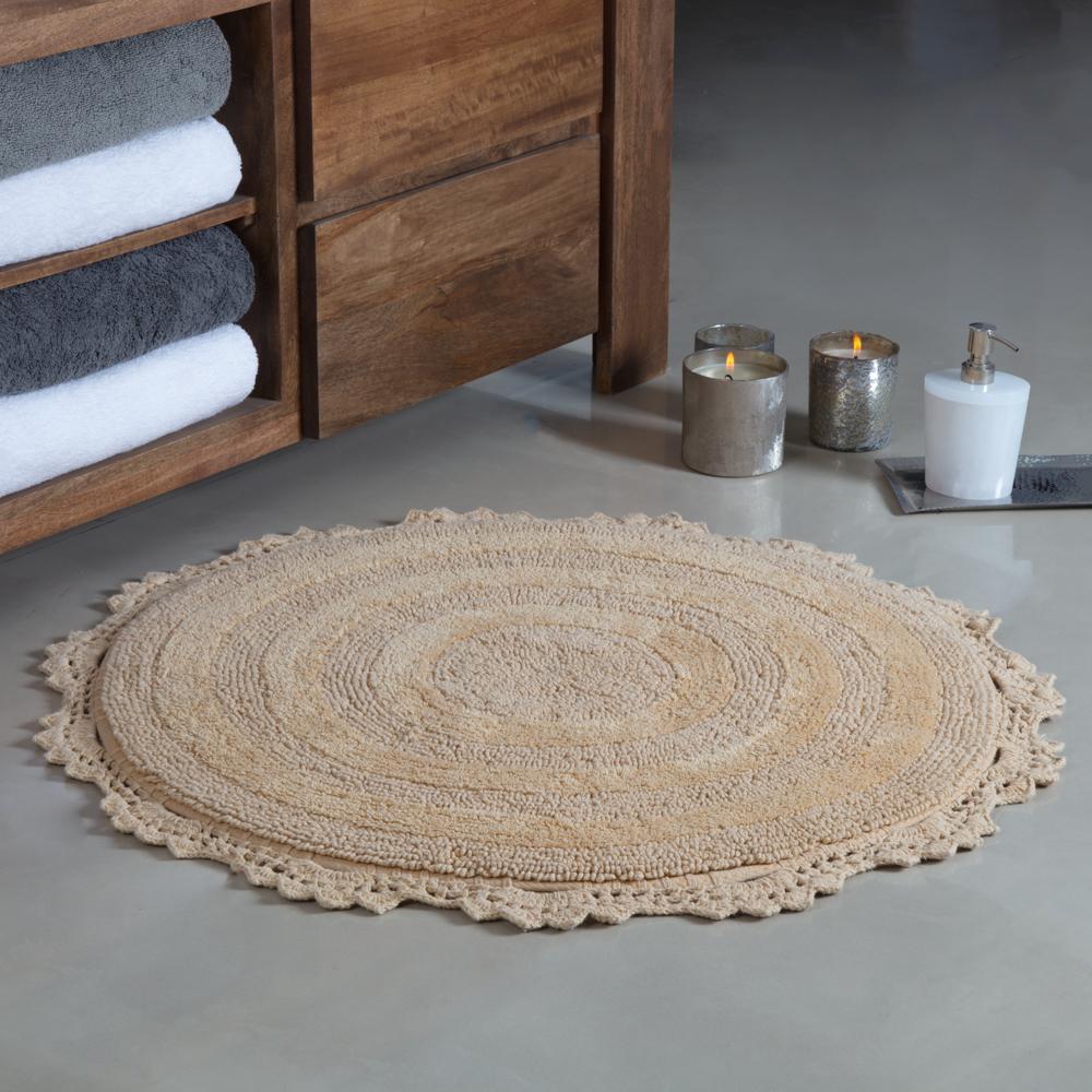 Madeleine Home Beige 3 Ft Round Winchester Cotton Crochet Border Round Winchester Cotton Crochet Border