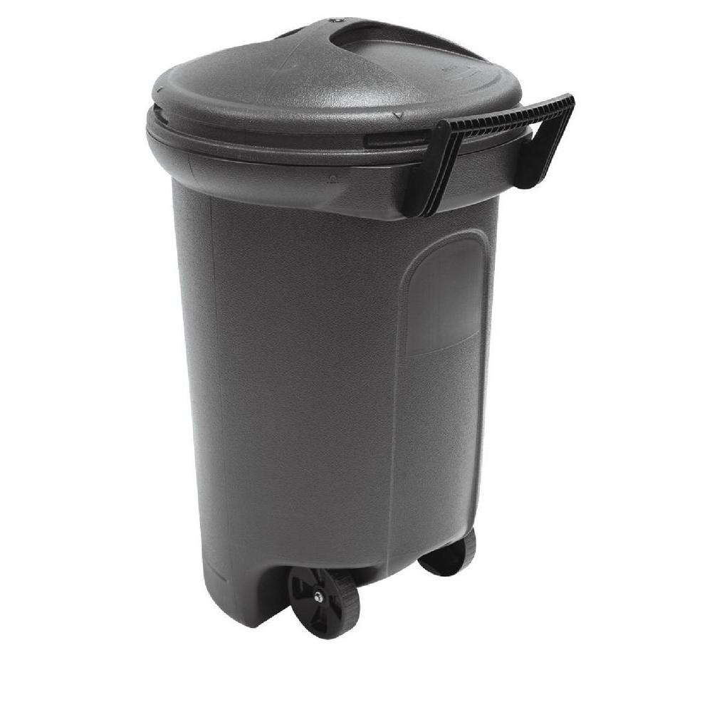 United Solutions 32 Gal Wheeled Blow Molded Outdoor Trash Can In Black