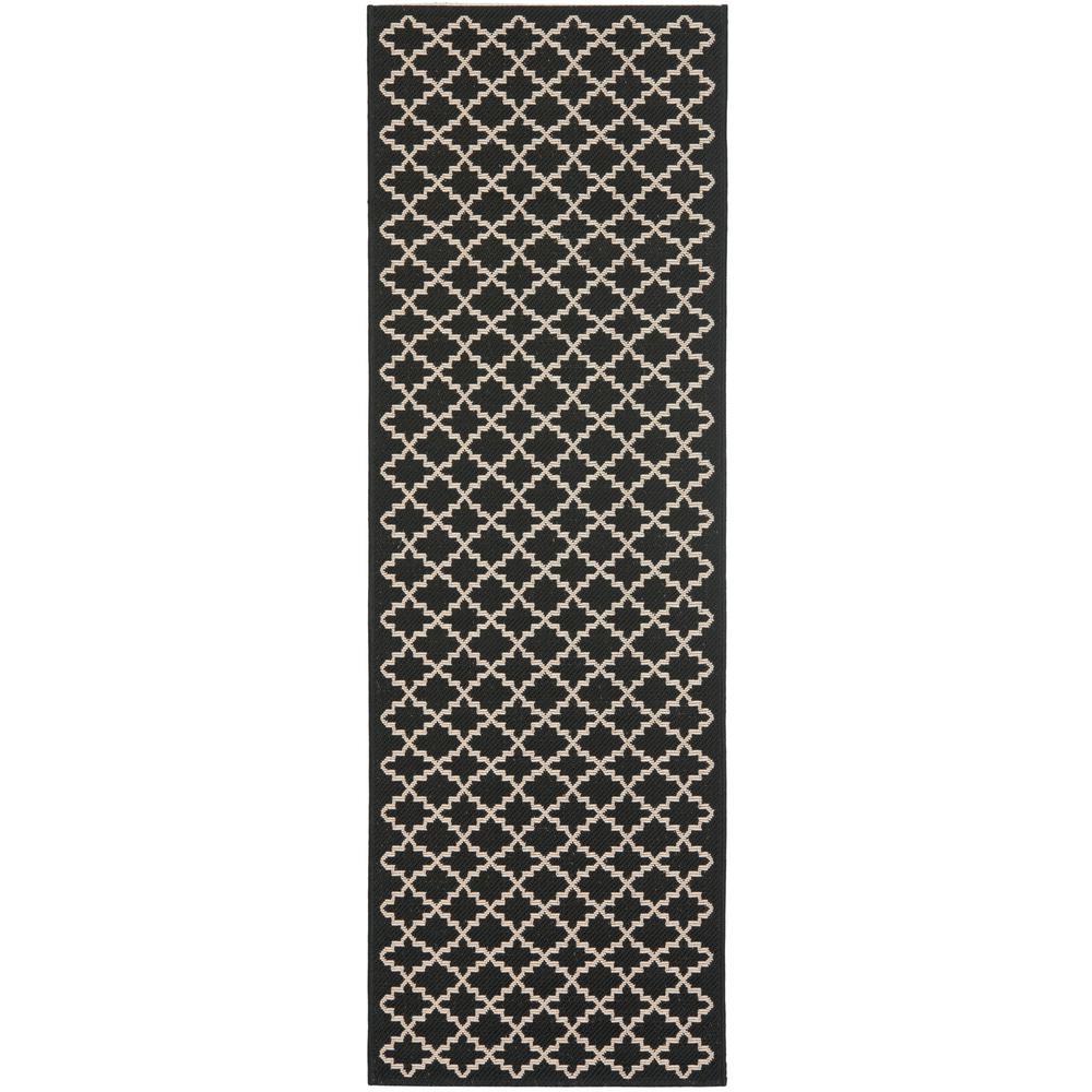 Safavieh Courtyard Black Beige 2 Ft X 16 Indoor Outdoor Runner Rug