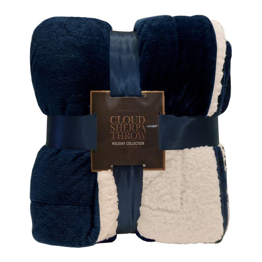 Luxe Sherpa Navy Velvet Throw10307 The Home Depot