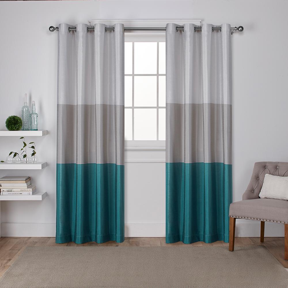 Unbranded Chateau 54 In W X 108 In L Faux Silk Grommet Top Curtain Panel In Teal 2 Panels Eh8051 05 2 108g The Home Depot