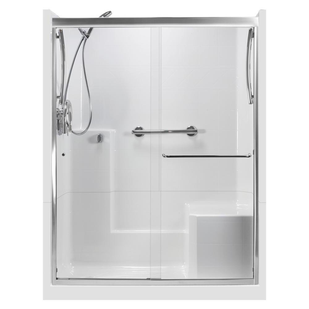 Ella Freedom 60 in. x 33 in. x 77 in. Left Drain 3Piece Alcove Shower Kit in White, RHS Seat