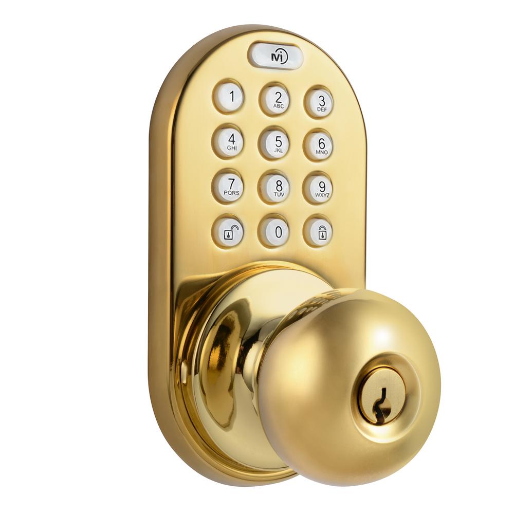 Milocks Polished Brass Single Cylinder Electronic Door Knob With