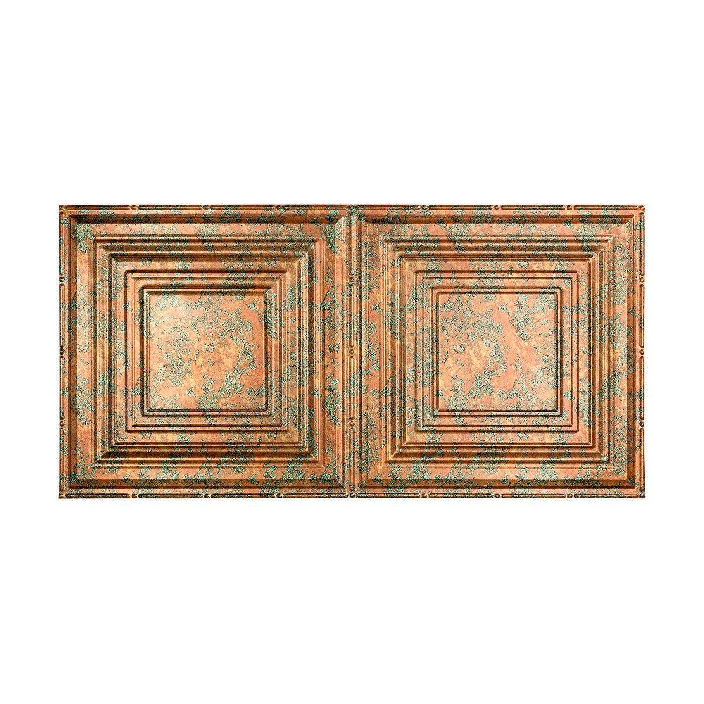 Fasade Traditional 3 2 Ft X 4 Ft Glue Up Vinyl Ceiling Tile In Copper Fantasy 40 Sq Ft Pg5211 The Home Depot