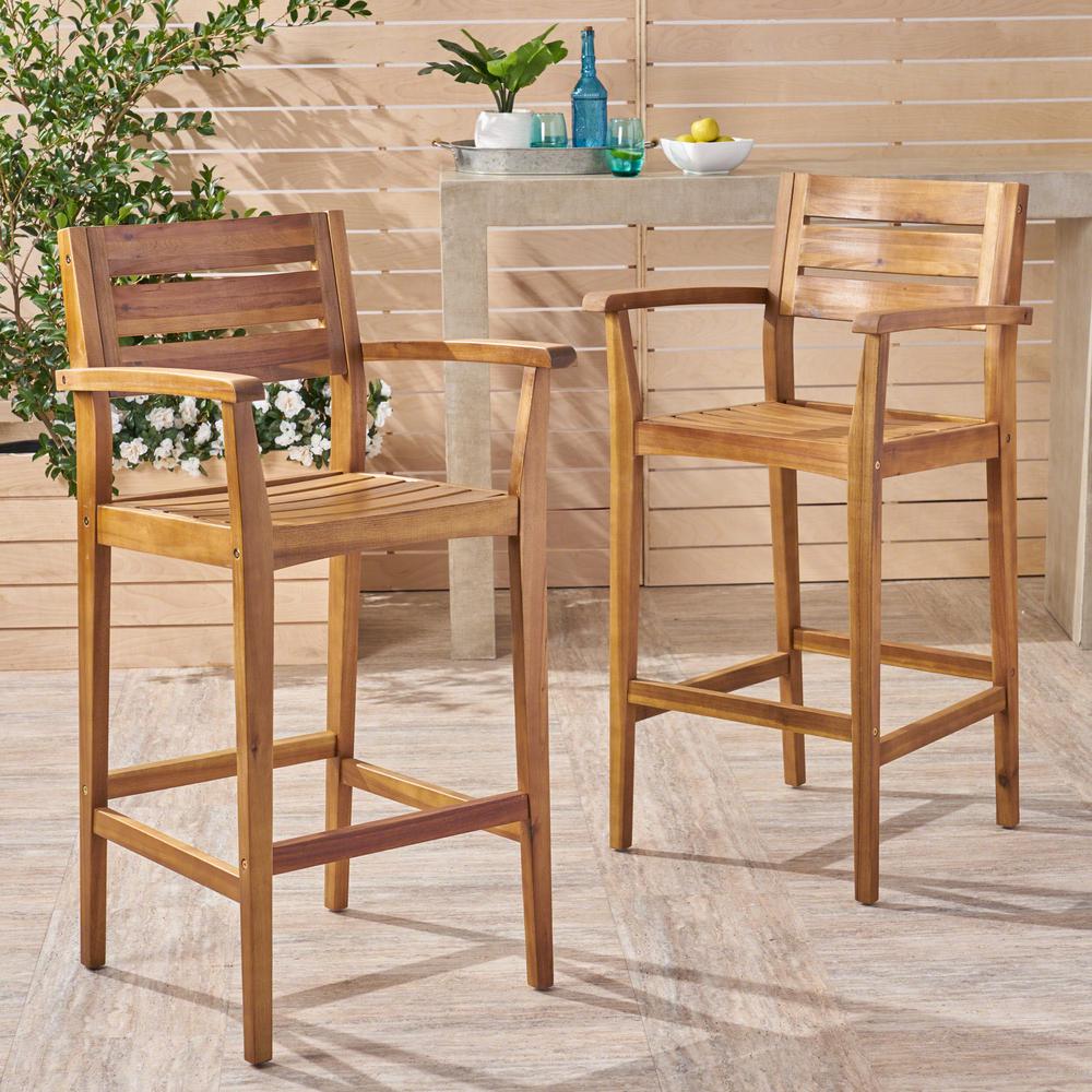 Noble House Stamford Teak Brown Wood Outdoor Bar Stool (2-Pack)-305813