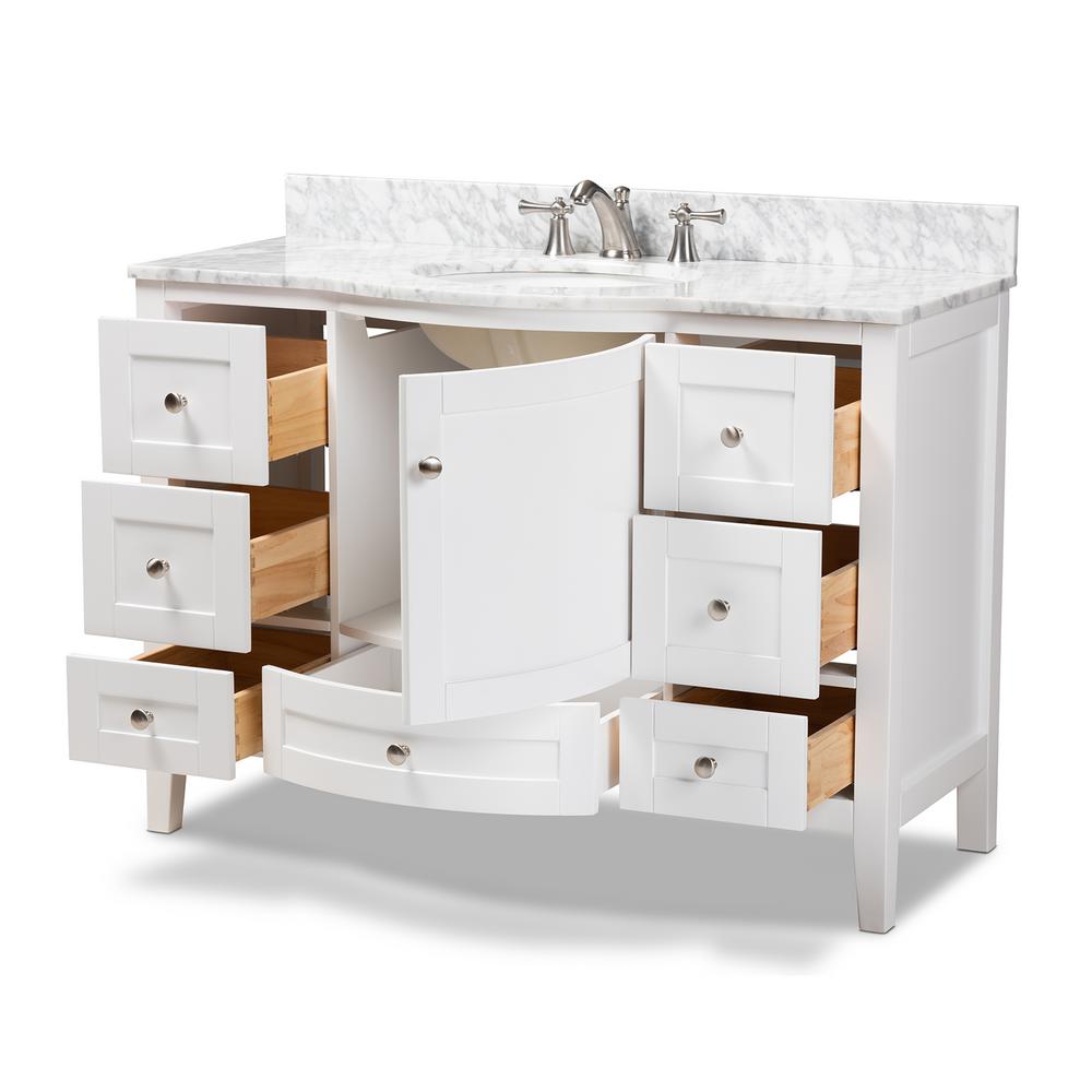 48 In W X 34 7 H Bath Vanity White High Gloss Basin Top