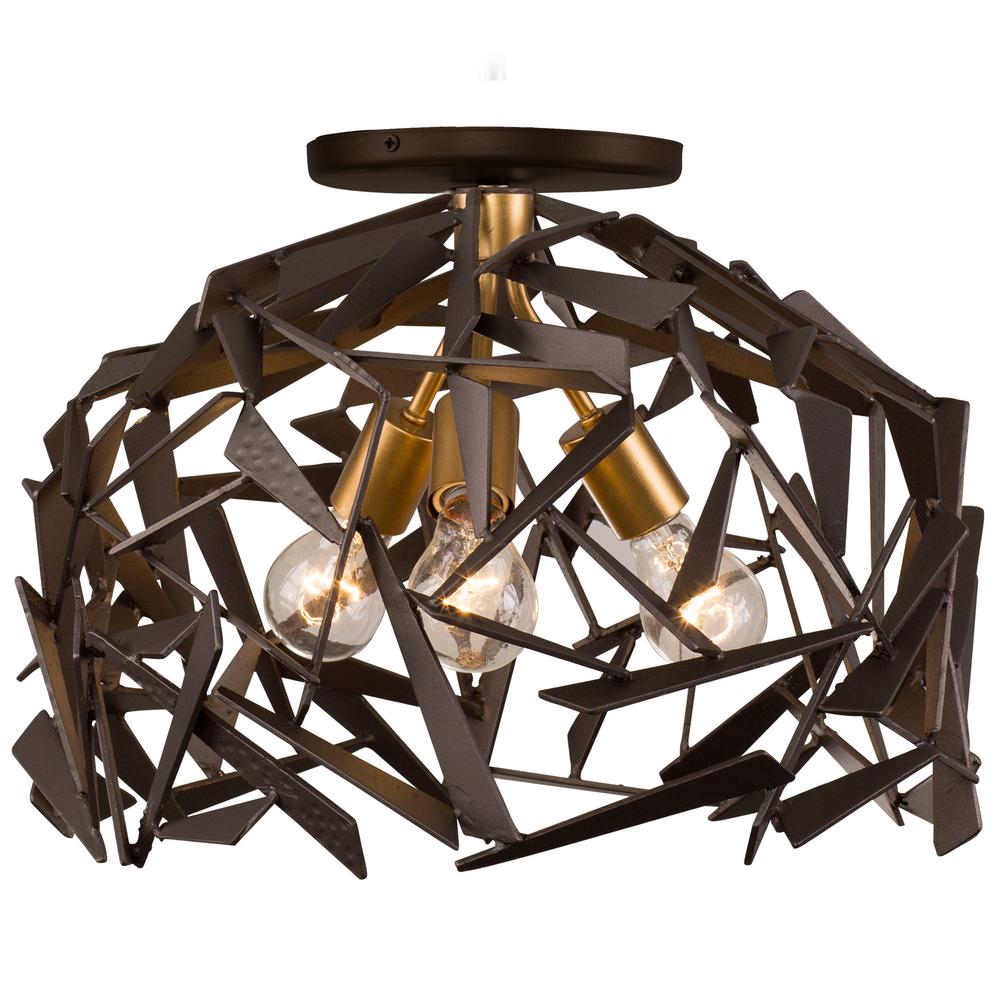 Varaluz Bermuda 3 Light Antique Gold With Rustic Bronze Semi Flush Mount Light