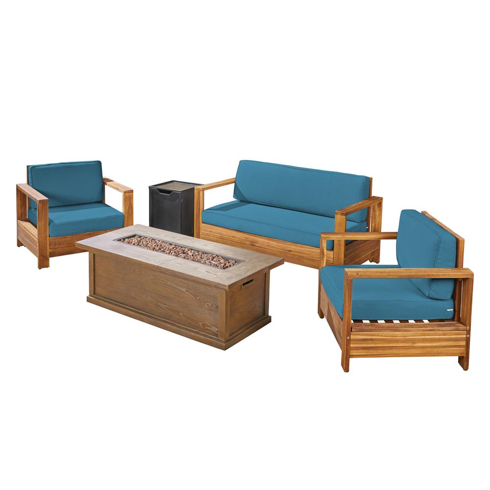 Noble House Devon Brushed Brown Patina 5 Piece Wood Patio Fire Pit