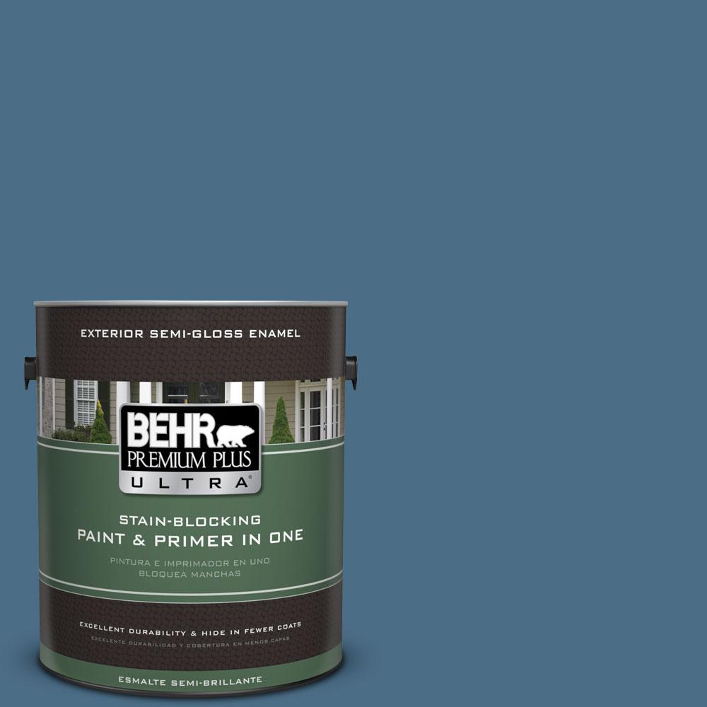 BEHR Premium Plus Ultra 1-gal. #570D-6 Neptune Blue Semi-Gloss Enamel ...