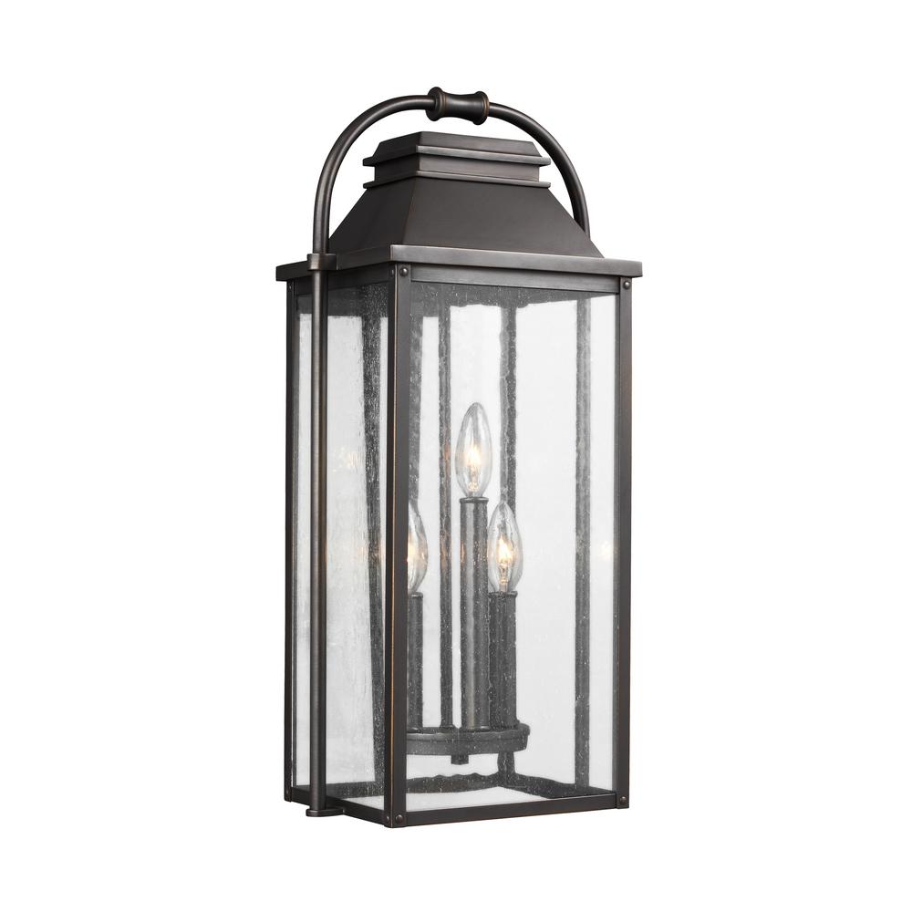 Feiss Outdoor Wall Lighting The Home Depot Wellsworth 3 Light Antique Bronze Outdoor 22 75 In Wall Lantern