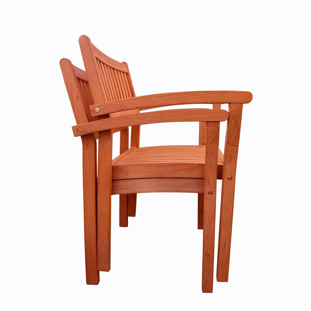 Malibu V1802SET5 Outdoor Patio 3-Piece Dining Set with Stacking Chair Natural Wood