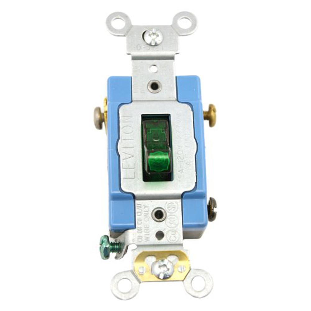 Leviton 15 Amp Industrial Grade Heavy Duty SinglePole Pilot Light Toggle Switch, Green1201PLG