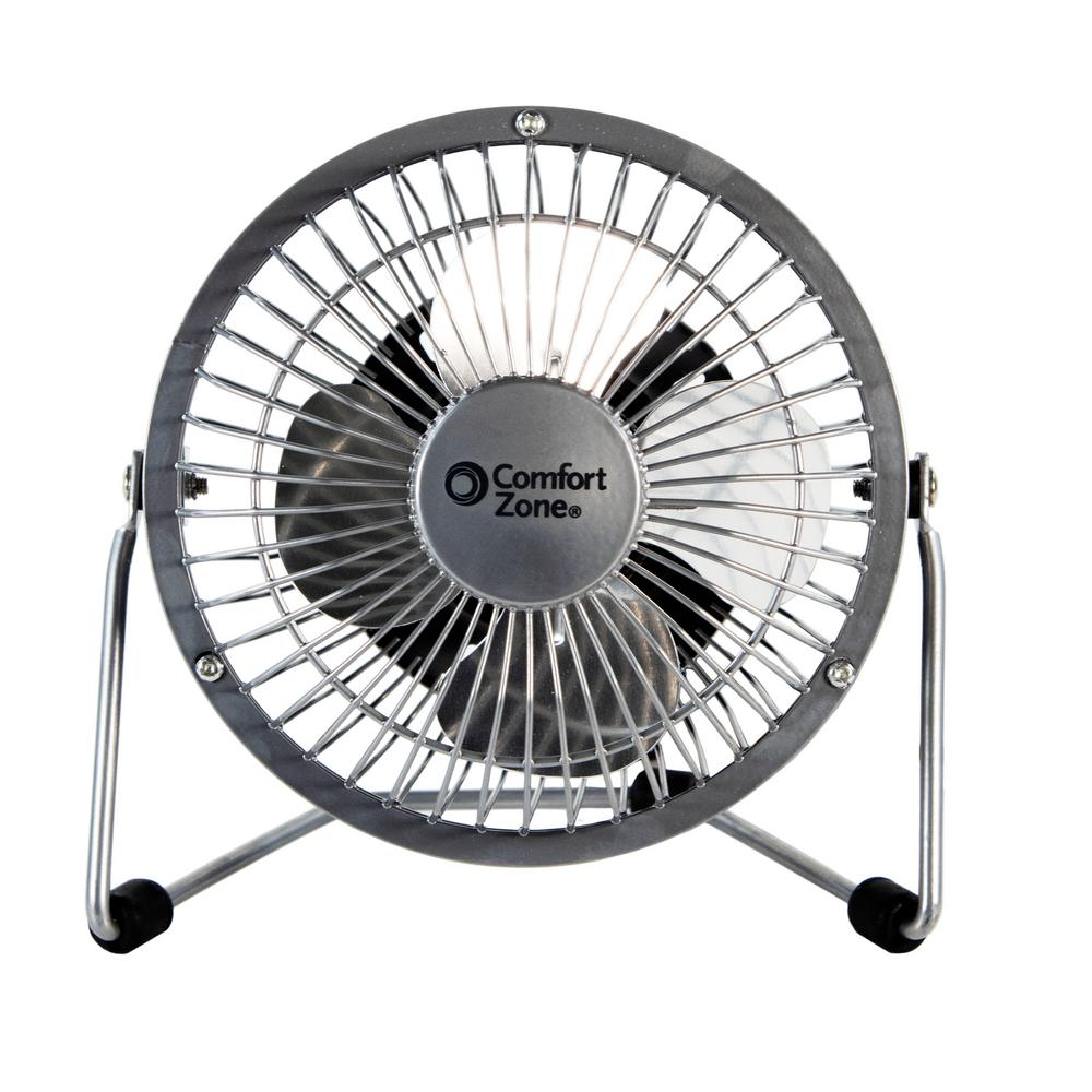 Comfort Zone 4 In Silver Dual Powered Desk Fan Czhv4s The Home