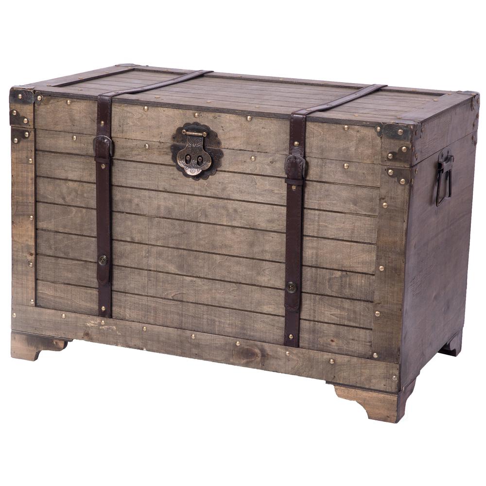 Storage Trunks Organization The Home Depot Old Fashioned Large Natural Wood Storage Trunk