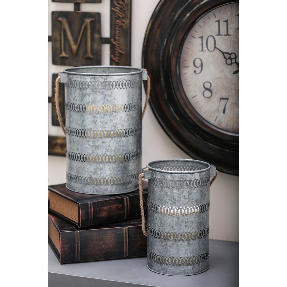 Large: 12 in. and Medium: 10 in. Rustic Iron Candle Lanterns (Set of 2)