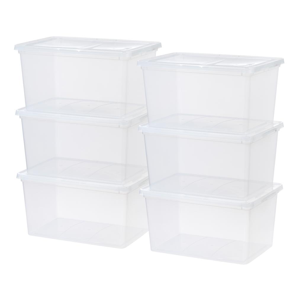 IRIS USA, 58 Quart Plastic Storage Box, Clear, 6 Pack