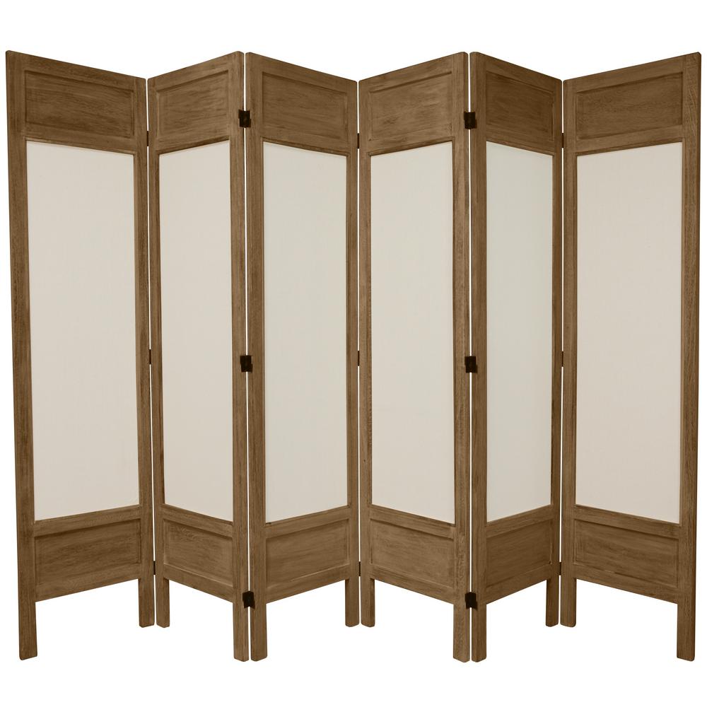 Oriental Furniture 6 ft. Burnt Grey Solid Muslin 6Panel Room Divider