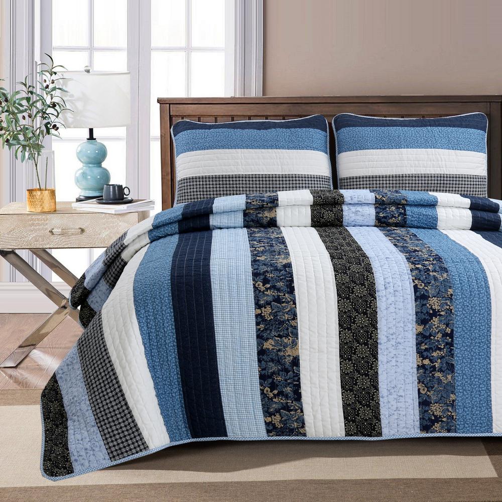 Cozy Line Home Fashions Cool Calming Striped Checker Floral 3-Piece ...