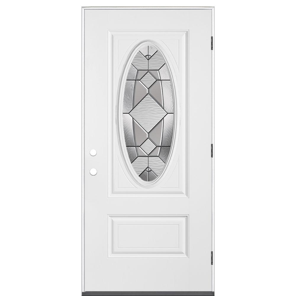 Masonite 36 In X 80 Kingston 3 4 Oval Lite Left Hand Primed Kingston 3 4 Oval Lite Left Hand Primed Smooth Impact Fiberglass Prehung Front Door No Brickmold