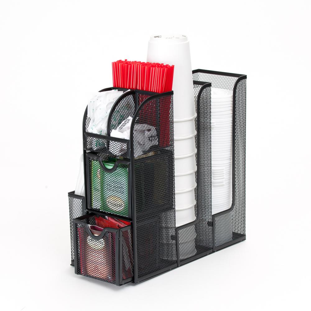 Mind Reader Organizer Coffee Condiment In Black Metal Mesh Mind Reader Organizer Coffee Condiment In Black Metal Mesh