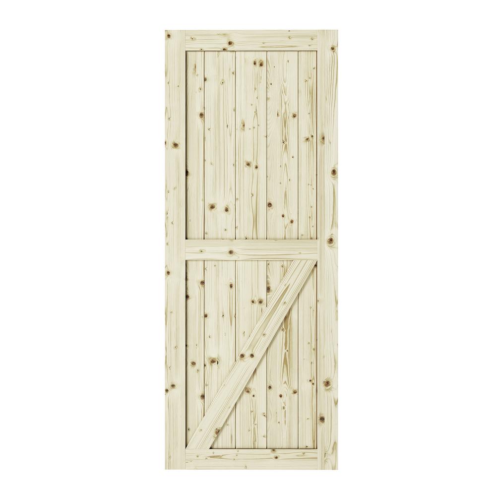 Colonial Elegance 42 In X 84 In Half Check Z Brace Unfinished Knotty Pine Interior Barn Door Slab