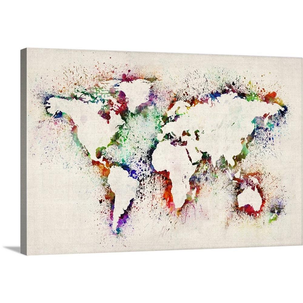 Great Big Canvas "World Map Splash Outline" By Michael