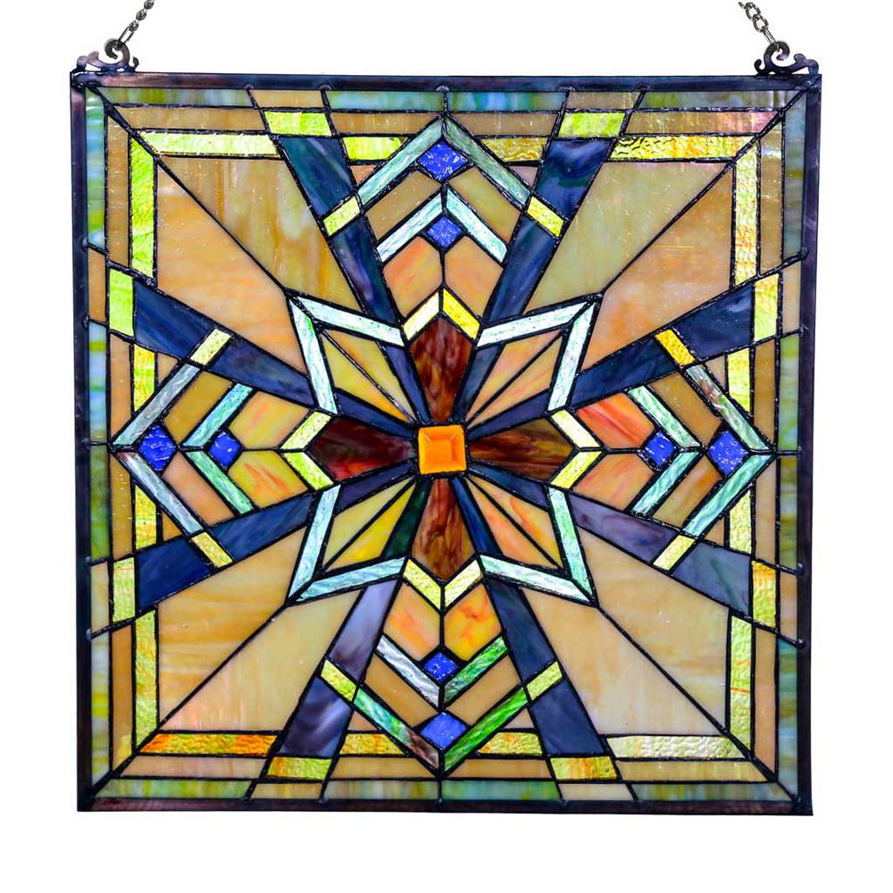 Stained Glass Panels Wall Decor The Home Depot Multi Colored Stained Glass Northern Star Window Panel