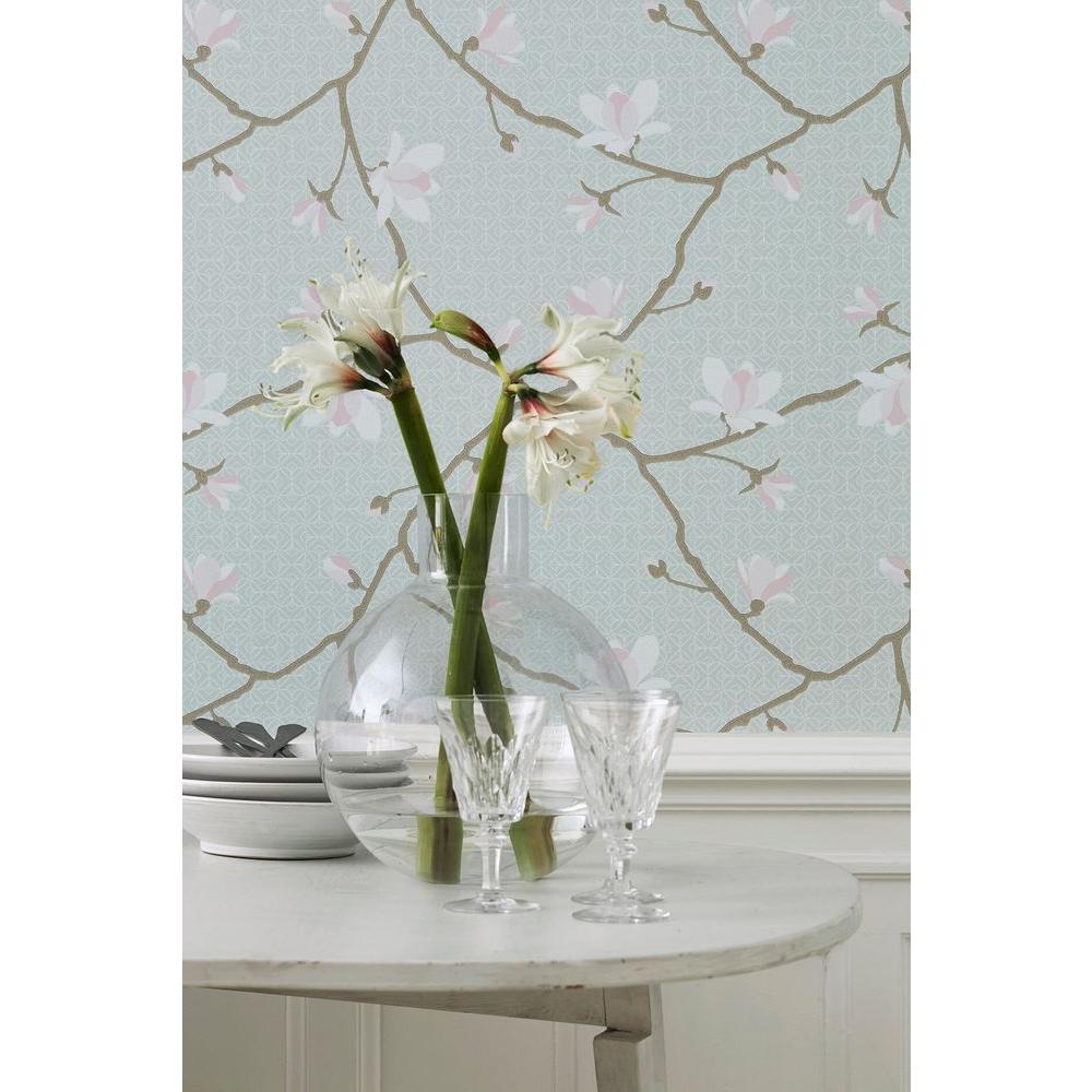 Brewster Light Blue Magnolia Branch WallpaperWV5450 The Home Depot