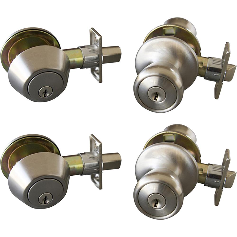 Hardware 5 Sets Satin Nickel Entry Entrance Keyed Round Knob