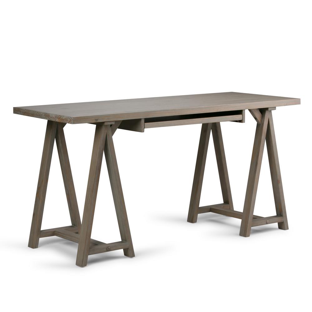 Simpli Home Sawhorse Distressed Grey Desk3AXCSAW07GR The Home Depot