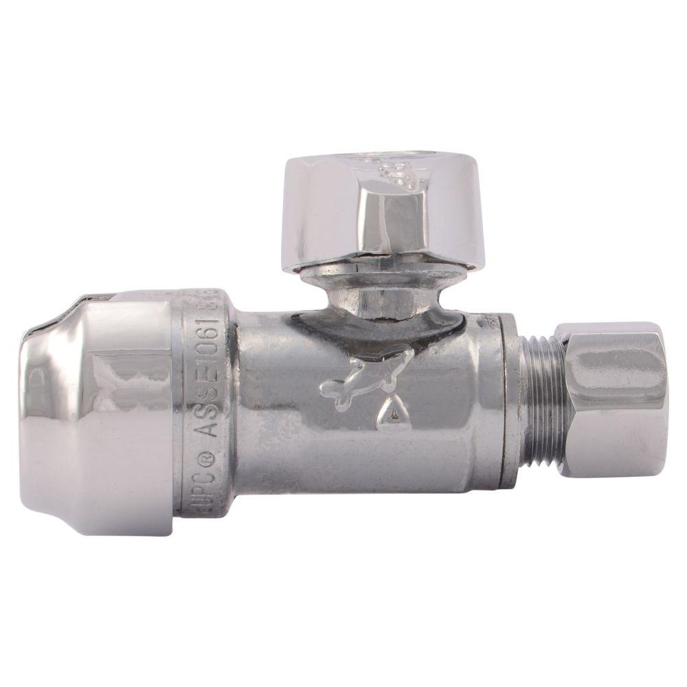 10-Pack Push Fit Angle Stop Valve – 1/2 X 3/8, Chrome, SharkBite Style