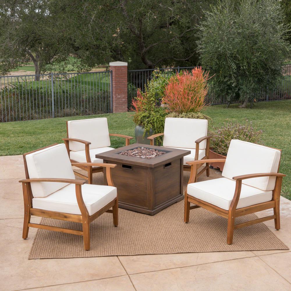 Noble House Havana Teak Brown 5 Piece Wood Patio Fire Pit Set With Cream Cushions 39731 The Home Depot - Patio Furniture With Fire Pit Home Depot Noble House Havana Teak Brown 5 Piece Wood Patio Fire Pit Set With Cream Cushions 39731 The Home Depot - Patio Furniture With Fire Pit Home Depot